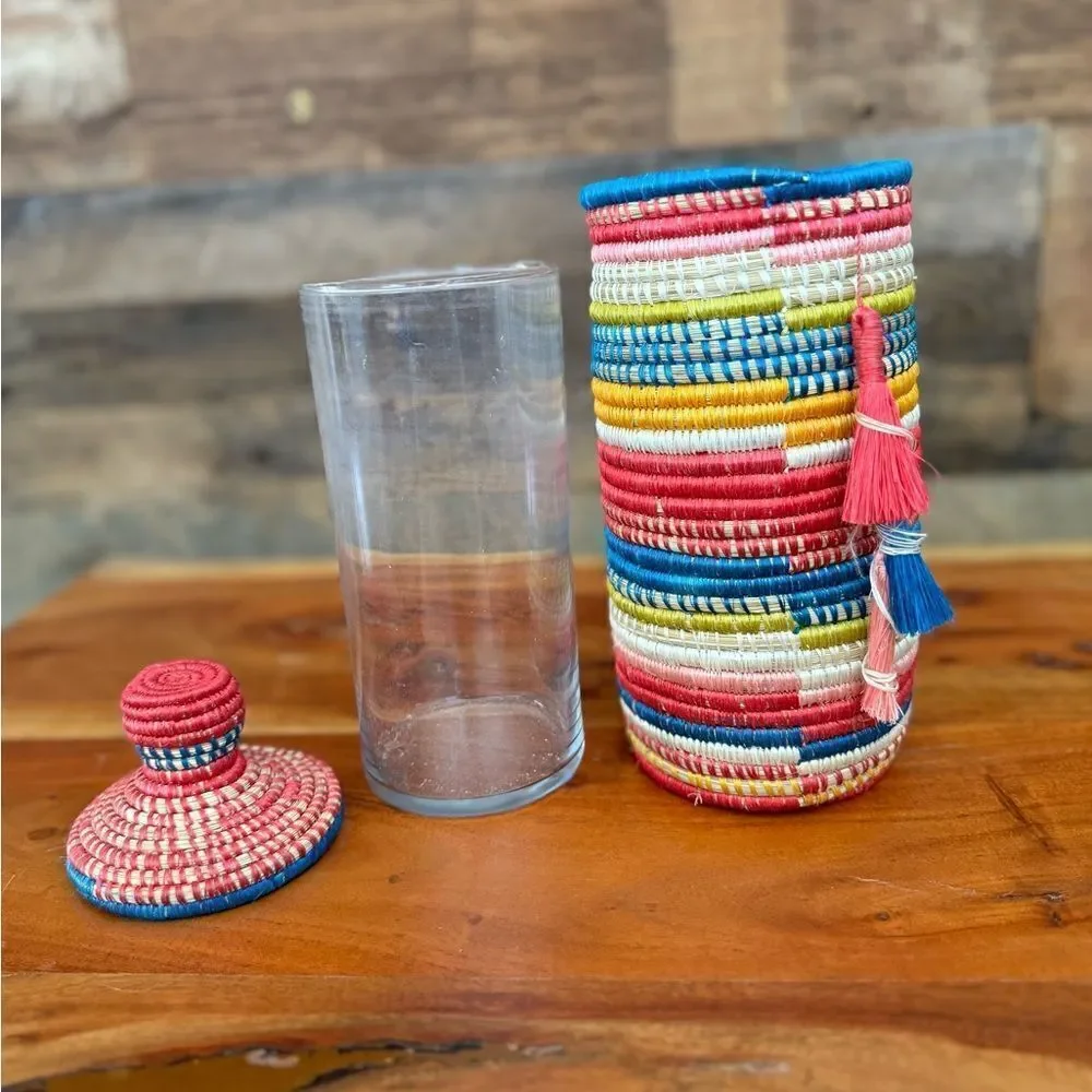 Colorful Woven Basket with Lid